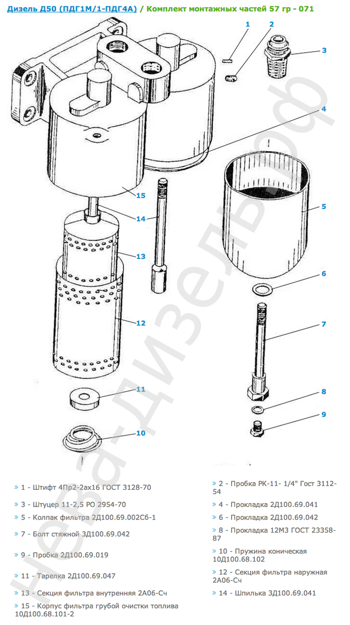 Комплект монтажных частей дизеля Д50